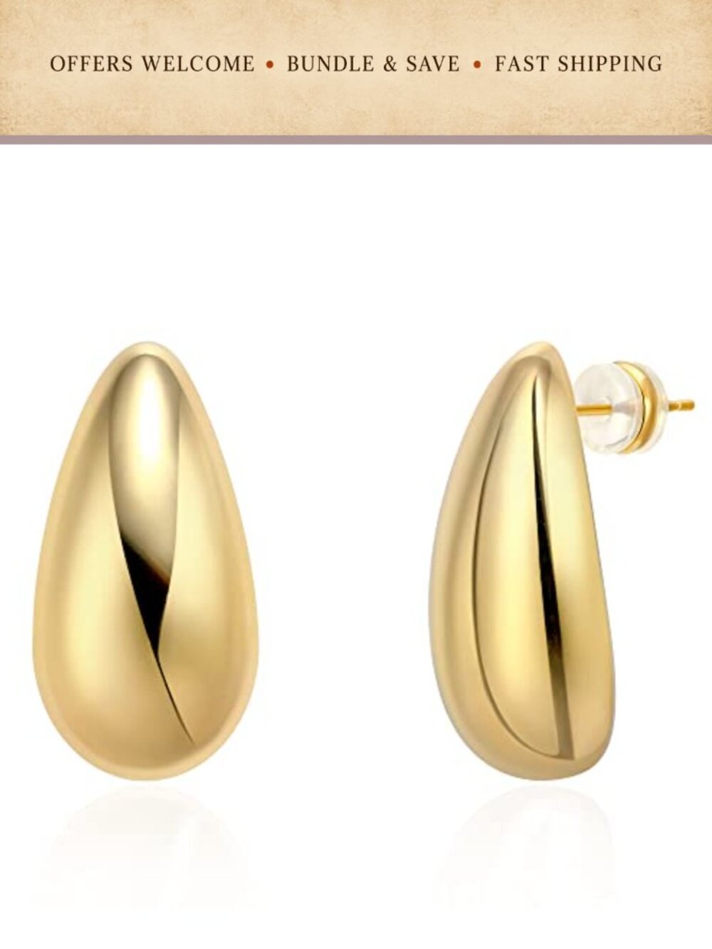14K Gold Plated Chunky Waterdrop Drop Dangle Earrings for Women Lightweight